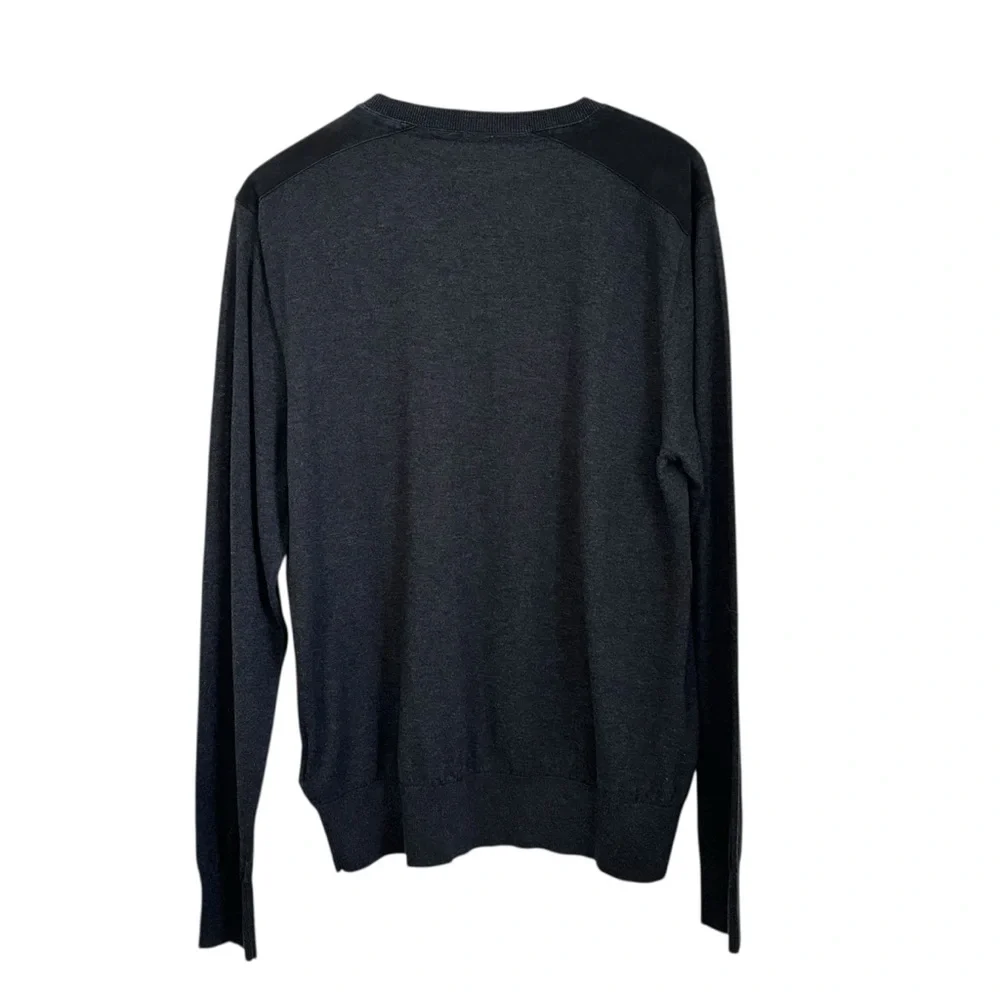 AllSaints Falster Mens Crew Wool Blend Sweater XXL Dark Gray Leather Details